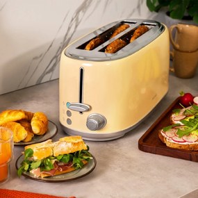 Torradeira vertical Toast&Taste 1600 Retro Double com 2 ranhuras largas e longas com capacidade para 4 fatias Bege