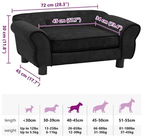 Sofá para cães 72x45x30 cm pelúcia preto