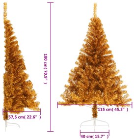 Meia árvore de Natal artificial com suporte 180 cm PET dourado