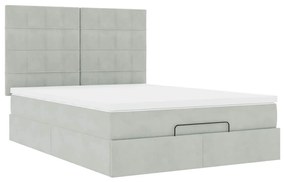 Estrutura cama otomana colchões 140x200cm veludo cinzento claro