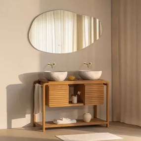 Conjunto De Móvel De Casa De Banho Em Madeira De Teca Bradley Led Irregular E Antiembaciamento 140x75 Cm Riben & ↔︎ 120 Cm & 2 X Irregul - Sklum