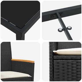 Conjunto de Jantar de Jardim de 5 Peças com Almofadas Pretas de Rattan
