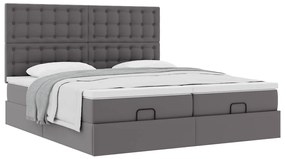 Estrutura de cama otomana com colchão cinza couro falso