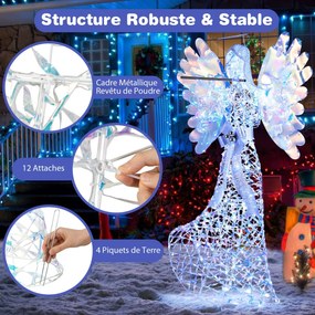 Decoração de Natal Anjo de Luz 3D Anjo 165 CM com Auréola Segurando um Pombo Asas Douradas 150 LEDs e Estacas de Chão Decoração de Natal Dourada