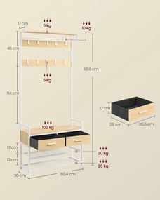 Móvel entrada, hall 30 x 80,4 x 181,6 cm com banco para sapatos cor de carvalho-branco