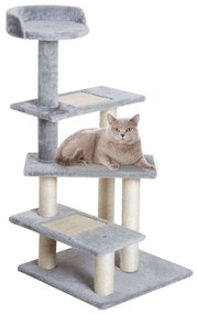 Arranhador Gatos Centro Atividades 3 Plataformas Madeira Sisal Bege Cinzento 48x48x99,5 cm PawHut