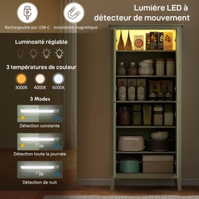 Armário Alto de Cozinha, 80 x 40 x 176,5 cm, LED Regulável com Sensor de Movimento, Verde