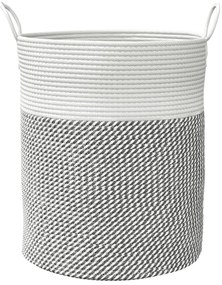 Cesto de arrumação Ø38x46 cm algodão cinzento e branco