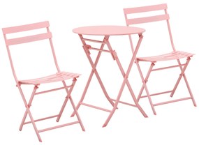 Outsunny Conjunto Dobrável Mesa Redonda 2 Cadeiras Aço Rosa Varanda Compacto | Aosom Portugal
