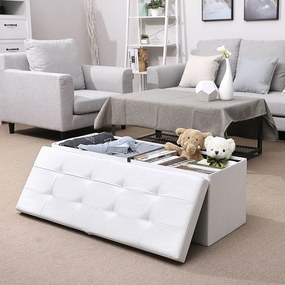 Banco arrumação ou entrada 110 x 38 x 38 cm em imitação de pele, tampa com dobradiças branco