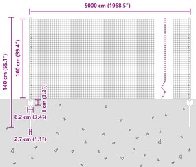 Cerca de Arame Soldado com 44 Postes em U Cinza 1x50 m Aço