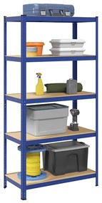 5-Layer Storage Shelf Blue Steel&Madeira de engenharia
