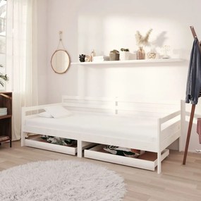 3083680 vidaXL Sofá-cama com gavetas 90x200 cm pinho maciço branco