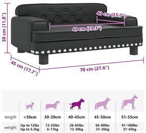 Cama para cães 70x45x30 cm couro artificial preto