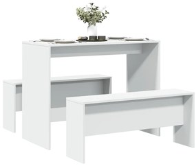 3 pcs conj. mesa de jantar e banco derivados de madeira branco