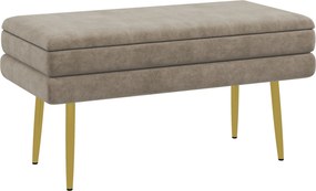 Banco Pé de Cama 30L Banco com Armazenamento para Dormitório Estofado em Veludo 79,5x37,5x43 cm Bege
