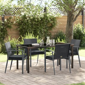 vidaXL Conjunto de Jantar de Jardim com Almofadas Preto Polirattan