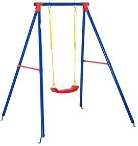 Outsunny Balanço de metal para crianças acima de 6 anos com apoio infantil com assento de corda ajustável 4 âncoras externas máx. 40 kg 155x160x180cm Multicolor