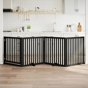 vidaXL Portão p/ cães com porta dobrável 4 painéis 320 cm álamo preto