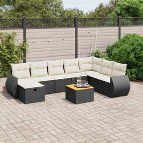 vidaXL 9 pcs conjunto de sofás p/ jardim c/ almofadões vime PE preto
