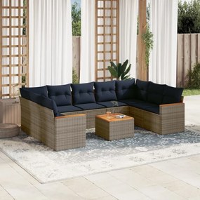 vidaXL 10 pcs conjunto sofás p/ jardim c/ almofadões vime PE cinzento