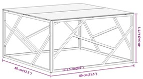 Mesa de centro aço inoxidável e vidro temperado prateado