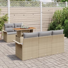 Conjunto de Sofá de Jardim de 6 peças com Almofadas em Rattan Bege Pol