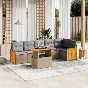 7 pcs conjunto de sofás p/ jardim com almofadões vime PE bege