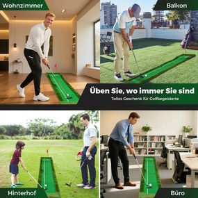 Tapete de golfe de 300 cm, tapete de treino de golfe com 3 bolas de golfe e 2 tamanhos de buracos, dobrável Verde