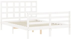 Estrutura de cama de casal c/ cabeceira madeira maciça branco