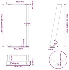 Pernas mesa console 2 pcs forma de U 38x(72-73)cm aço natural