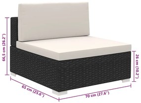 8 pcs conjunto lounge de jardim c/ almofadões vime PE preto