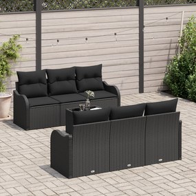 Conjunto de Sofá de Jardim vidaXL 7 Peças com Almofadas Preto Rattan P