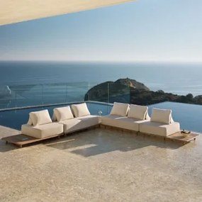 Conjunto De Jardim Com Sofá Modular De Canto De 4 Peças Com Mesa Auxiliar Em Acácia Portet Marrom Acácia Claro - Sklum