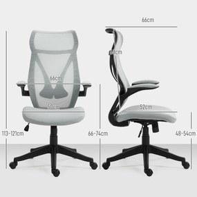 Cadeira de Escritório Giratória com Altura Ajustável Apoio para os Braços Dobráveis e Função Basculante 66x66x113-121 cm Cinza