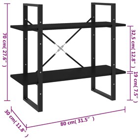 Estante com 2 prateleiras 80x30x70 cm contraplacado preto