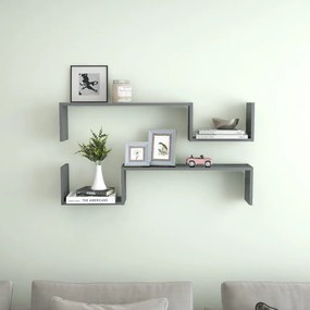 vidaXL Estantes de parede 2pcs 100x15x20 cm contrapl. cinza brilhante