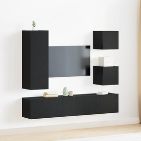 Conjunto de Armário de TV vidaXL 6 Peças Carvalho Preto Madeira Deriva