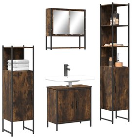 vidaXL 4pcs conjunto de móveis WC derivados de madeira carvalho fumado