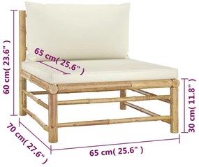 4 pcs conj. lounge p/ jardim em bambu c/ almofadões branco nata