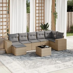 8 pcs conjunto de sofás p/ jardim com almofadões vime PE bege