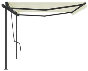 Toldo retrátil manual com postes 5x3,5 m cor creme