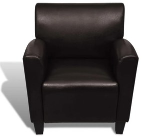 Poltrona couro artificial castanho-escuro