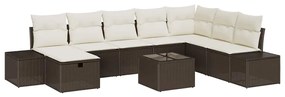 Conjunto de Sofás de Jardim de 9 peças com Almofadas Castanho Rattan P