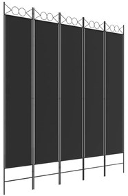 Biombo/divisória com 5 painéis 200x220 cm tecido preto