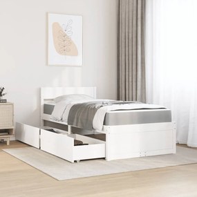 Cama com gavetas e colchão 90x200 cm pinho maciço branco