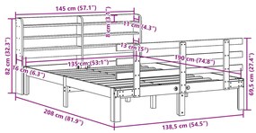 Estrutura cama c/ cabeceira 135x190 cm pinho maciço branco