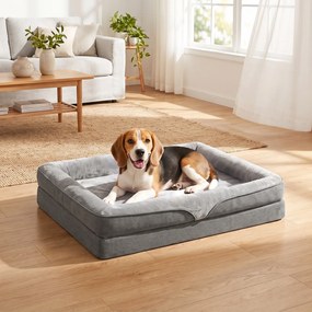 Cama para Cães Médios e Gatos com Base Antiderrapante e Capa Lavável 91x68x16 cm Cinzento
