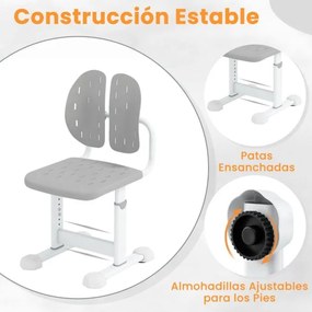 Cadeira de escritório para crianças com altura ajustável em 5 posições, encosto duplo, assento respirável e estrutura metálica cinzenta