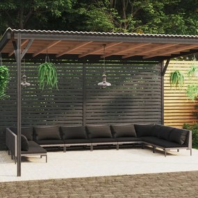 vidaXL 10 pcs conj. lounge jardim c/ almofadões vime PE cinza escuro